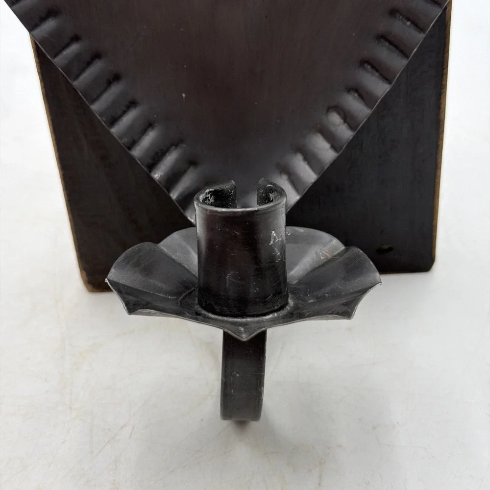 Vintage Tin Heart Crimped Wall Sconce Candle Holder Primitive Folk Decor